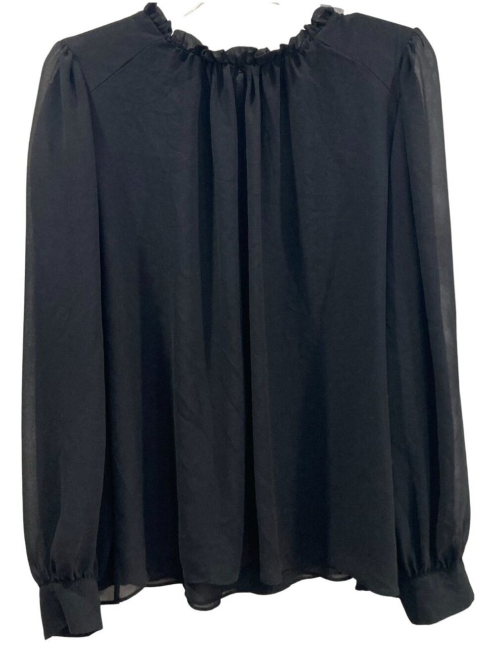 Worthington Chiffon Blouse XL Black Long Sleeve Whimsygoth Flowy Office Career